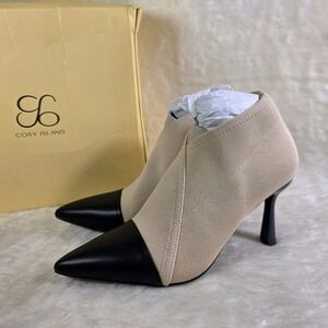 Cosy Island Knit Ankle Boots Beige Black Cap Toe Pointed Stiletto Womens 7 NIB
